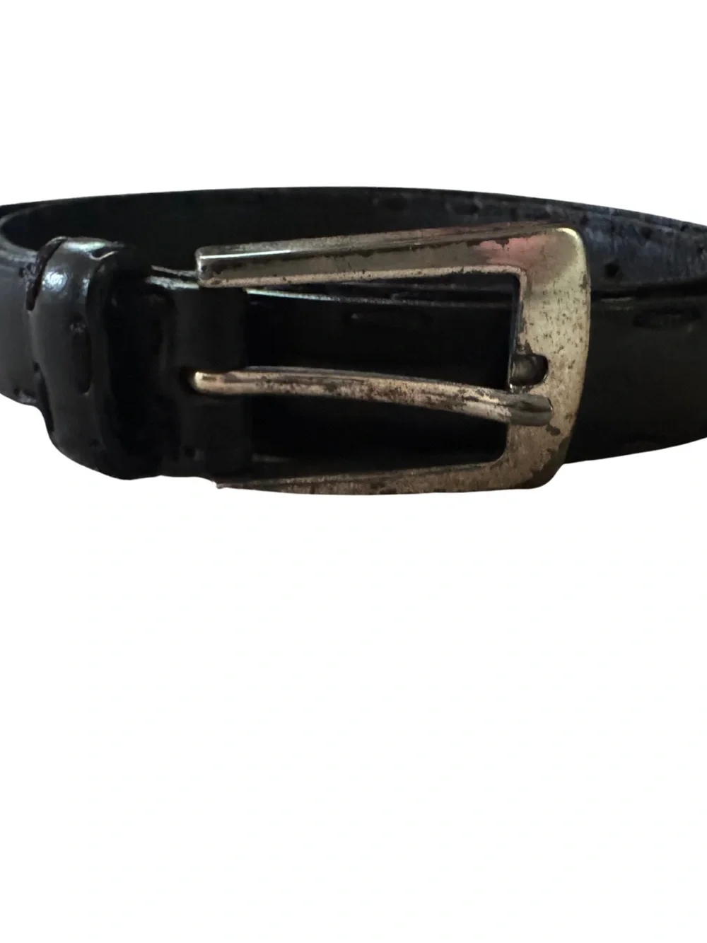 Women's Black Leather Belt with Silver-Tone Buckle